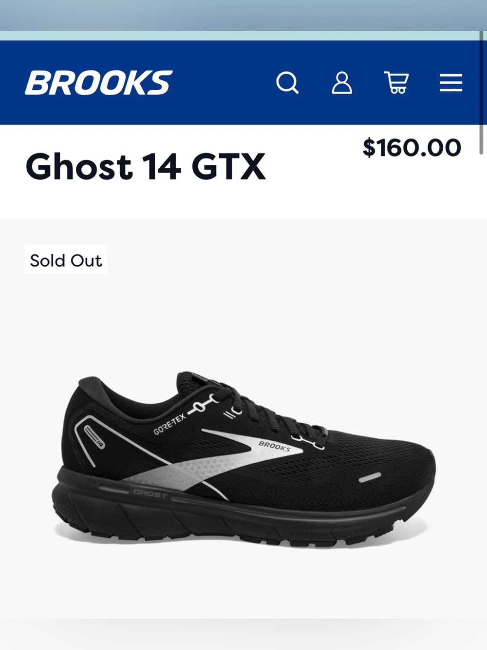 Brooks Ghost 14 GTX Men's Running Shoes - Black with Silver Accents